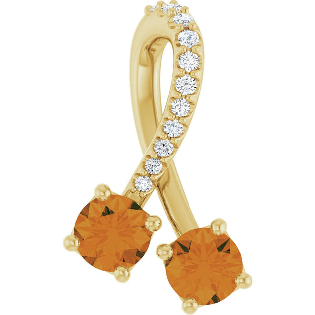 14K Gold Round Natural Citrine Two-Stone Necklace or Pendant - Yellow Gold