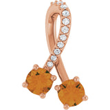 14K Gold Round Natural Citrine Two-Stone Necklace or Pendant - Rose Gold
