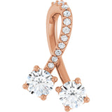 14K Gold Round Natural Diamond Two-Stone Necklace or Pendant - Rose Gold