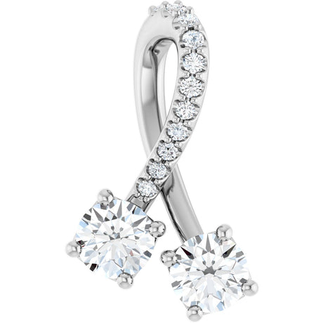 14K Gold Round Natural Diamond Two-Stone Necklace or Pendant - White Gold