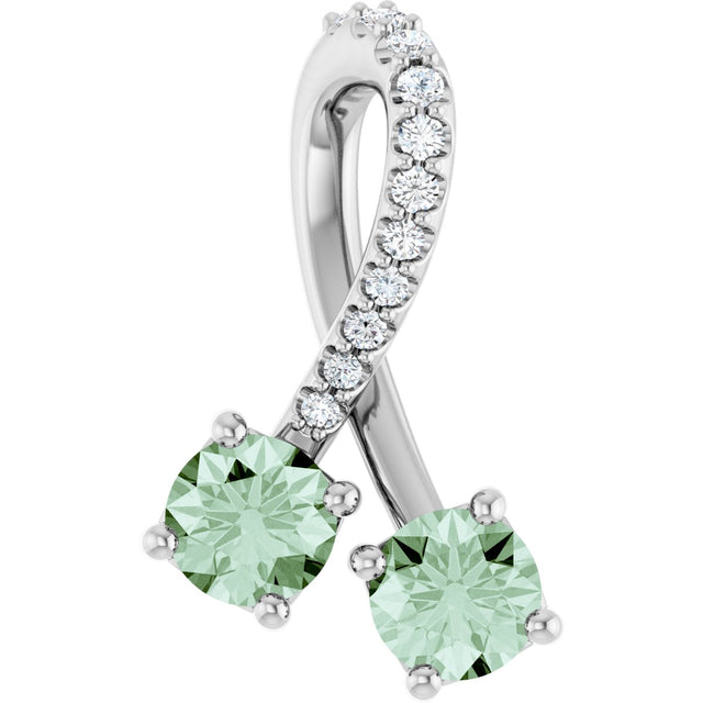 14K Gold Round Lab-Grown Alexandrite Two-Stone Necklace or Pendant - White Gold - view 2