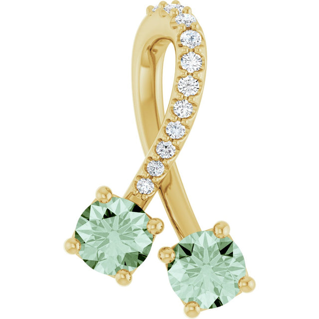 14K Gold Round Lab-Grown Alexandrite Two-Stone Necklace or Pendant - Yellow Gold - view 2
