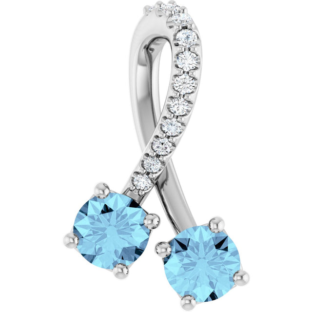 Platinum Round Natural Aquamarine Two-Stone Necklace or Pendant
