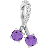 Platinum Round Natural Amethyst Two-Stone Necklace or Pendant