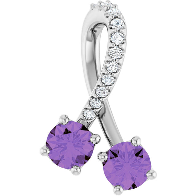 Platinum Round Natural Amethyst Two-Stone Necklace or Pendant