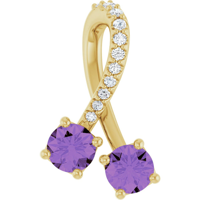 14K Gold Round Natural Amethyst Two-Stone Necklace or Pendant - Yellow Gold