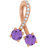 14K Gold Round Natural Amethyst Two-Stone Necklace or Pendant - Rose Gold