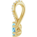 14K Gold Round Natural Aquamarine Two-Stone Necklace or Pendant - Yellow Gold - view 3