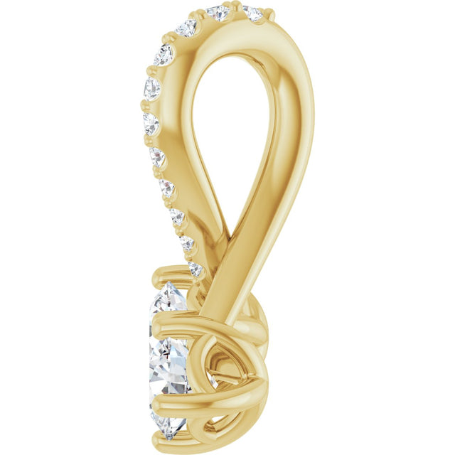 14K Gold Round Natural Diamond Two-Stone Necklace or Pendant - Yellow Gold - view 5