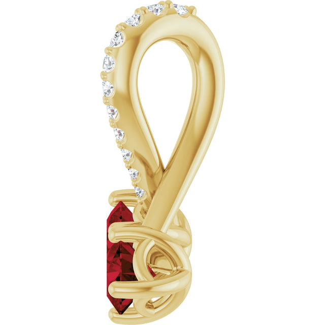 14K Gold Round Natural Mozambique Garnet Two-Stone Necklace or Pendant - Yellow Gold - view 3