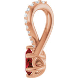 14K Gold Round Natural Mozambique Garnet Two-Stone Necklace or Pendant - Rose Gold - view 3