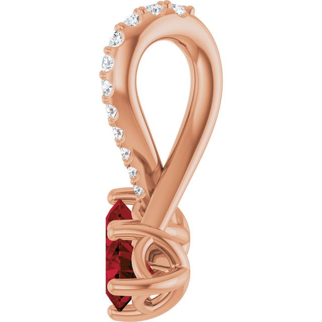 14K Gold Round Natural Mozambique Garnet Two-Stone Necklace or Pendant - Rose Gold - view 3