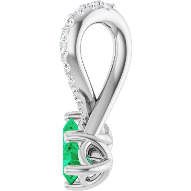Platinum Round Natural Emerald Two-Stone Necklace or Pendant - view 3