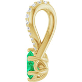 14K Gold Round Natural Emerald Two-Stone Necklace or Pendant - Yellow Gold - view 3
