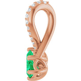 14K Gold Round Natural Emerald Two-Stone Necklace or Pendant - Rose Gold - view 3