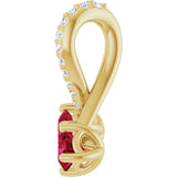 14K Gold Round Lab-Grown Ruby Two-Stone Necklace or Pendant - Yellow Gold - view 3
