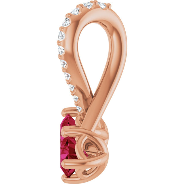 14K Gold Round Natural Ruby Two-Stone Necklace or Pendant - Rose Gold - view 3
