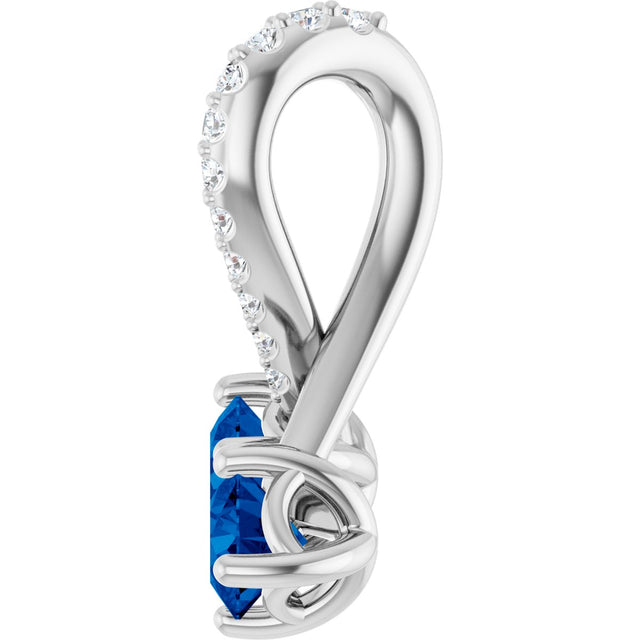 Platinum Round Lab-Grown Blue Sapphire Two-Stone Necklace or Pendant - view 3