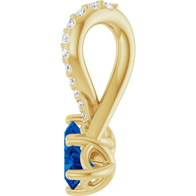 14K Gold Round Natural Blue Sapphire Two-Stone Necklace or Pendant - Yellow Gold - view 3