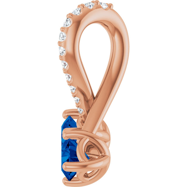 14K Gold Round Natural Blue Sapphire Two-Stone Necklace or Pendant - Rose Gold - view 3