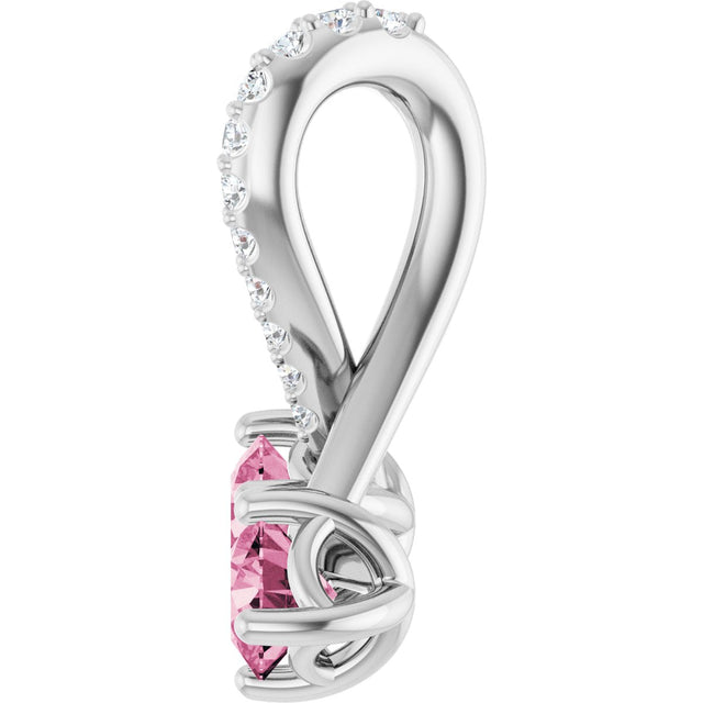 Platinum Round Natural Pink Tourmaline Two-Stone Necklace or Pendant - view 3
