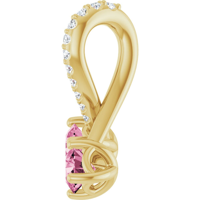 14K Gold Round Natural Pink Tourmaline Two-Stone Necklace or Pendant - Yellow Gold - view 3
