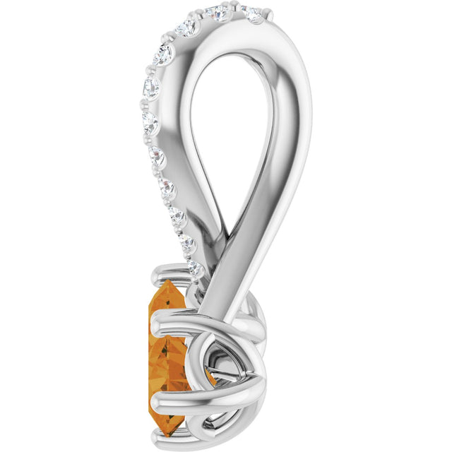 14K Gold Round Natural Citrine Two-Stone Necklace or Pendant - White Gold - view 3