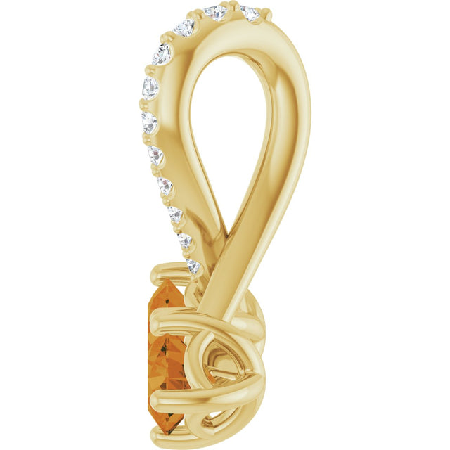 14K Gold Round Natural Citrine Two-Stone Necklace or Pendant - Yellow Gold - view 3