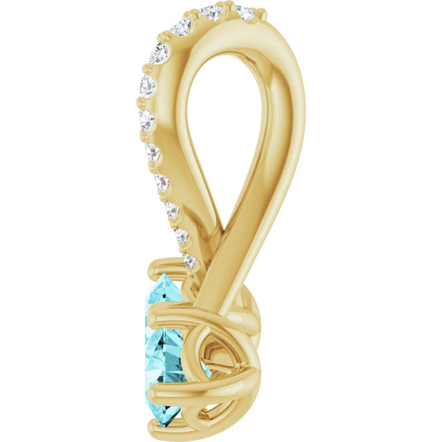 14K Gold Round Natural Blue Zircon Two-Stone Necklace or Pendant - Yellow Gold - view 3