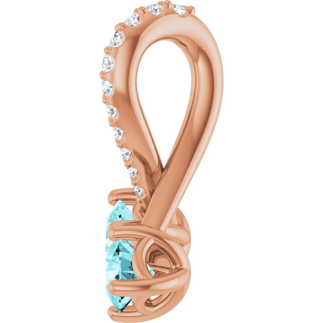 14K Gold Round Natural Blue Zircon Two-Stone Necklace or Pendant - Rose Gold - view 3