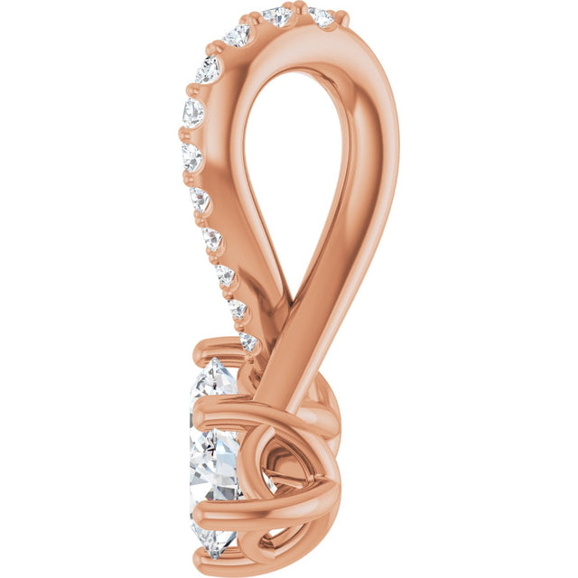 14K Gold Round Natural Diamond Two-Stone Necklace or Pendant - Rose Gold - view 5
