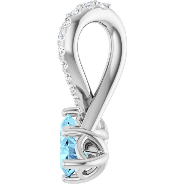 Platinum Round Natural Aquamarine Two-Stone Necklace or Pendant - view 3