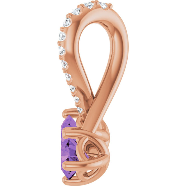 14K Gold Round Natural Amethyst Two-Stone Necklace or Pendant - Rose Gold - view 3