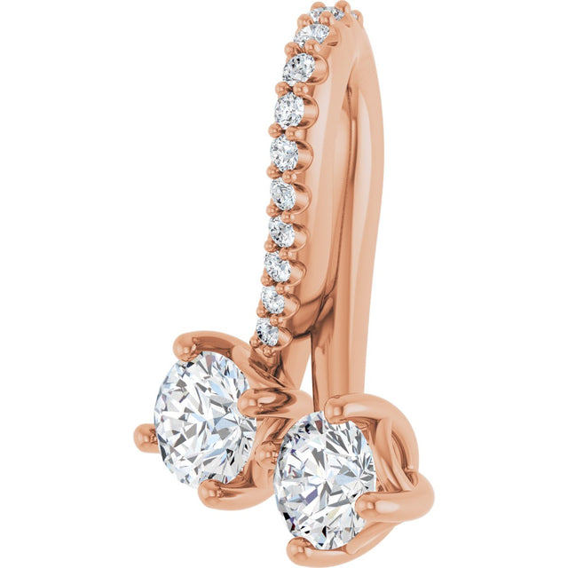 14K Gold Round Natural Diamond Two-Stone Necklace or Pendant - Rose Gold - view 4