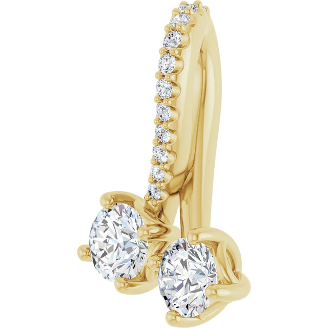 14K Gold Round Natural Diamond Two-Stone Necklace or Pendant - Yellow Gold - view 3