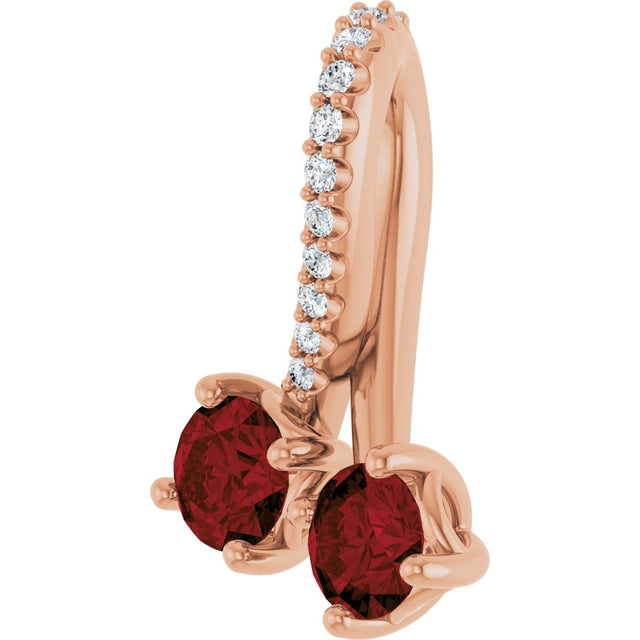 14K Gold Round Natural Mozambique Garnet Two-Stone Necklace or Pendant - Rose Gold - view 2