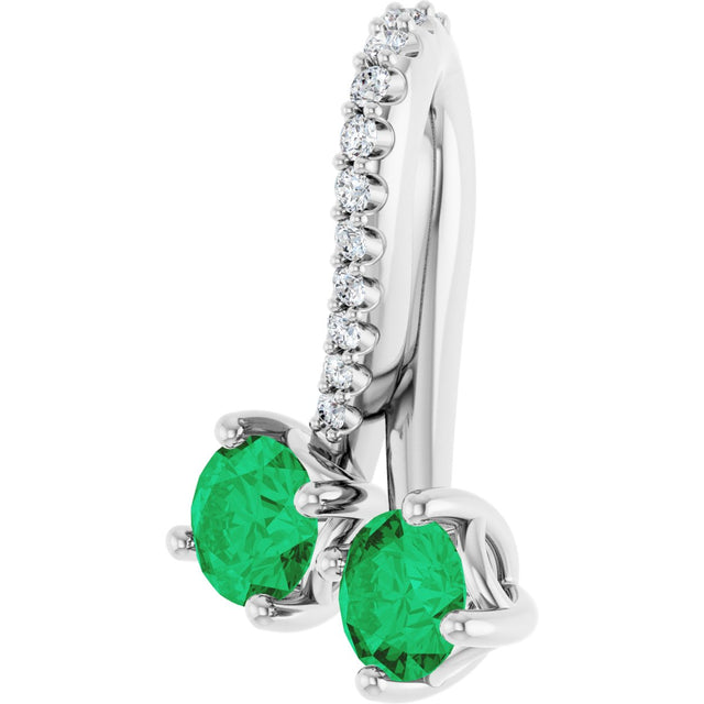 14K Gold Round Natural Emerald Two-Stone Necklace or Pendant - White Gold - view 2