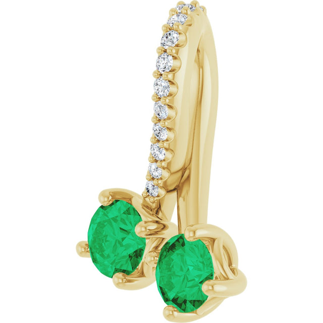 14K Gold Round Lab-Grown Emerald Two-Stone Necklace or Pendant - Yellow Gold - view 2