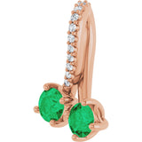 14K Gold Round Lab-Grown Emerald Two-Stone Necklace or Pendant - Rose Gold - view 2