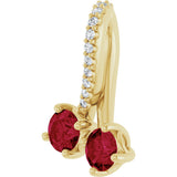 14K Gold Round Natural Ruby Two-Stone Necklace or Pendant - Yellow Gold - view 2