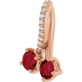 14K Gold Round Lab-Grown Ruby Two-Stone Necklace or Pendant - Rose Gold - view 2