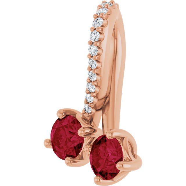 14K Gold Round Natural Ruby Two-Stone Necklace or Pendant - Rose Gold - view 2