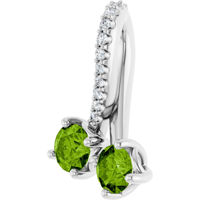 14K Gold Round Natural Peridot Two-Stone Necklace or Pendant - White Gold - view 2