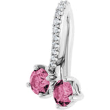 Platinum Round Natural Pink Tourmaline Two-Stone Necklace or Pendant - view 2