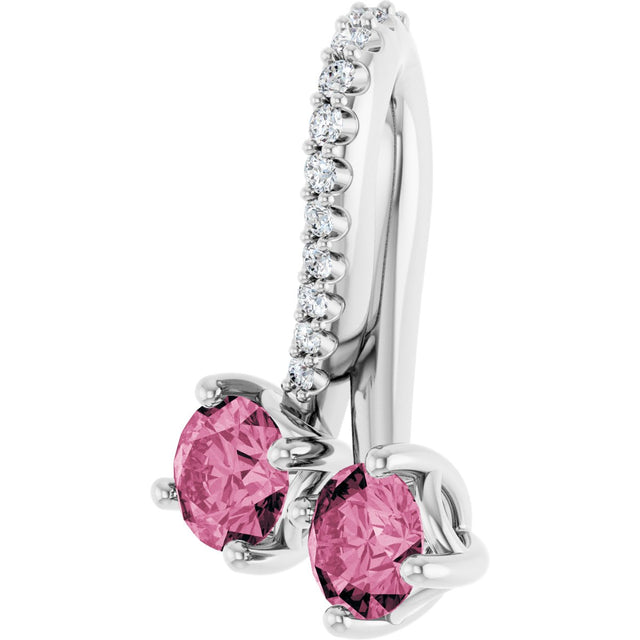 Platinum Round Natural Pink Tourmaline Two-Stone Necklace or Pendant - view 2