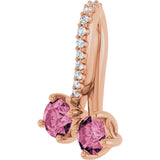 14K Gold Round Natural Pink Tourmaline Two-Stone Necklace or Pendant - Rose Gold - view 2