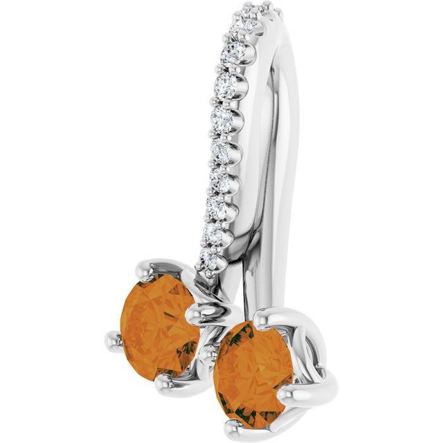 14K Gold Round Natural Citrine Two-Stone Necklace or Pendant - White Gold - view 2