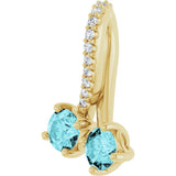 14K Gold Round Natural Blue Zircon Two-Stone Necklace or Pendant - Yellow Gold - view 2