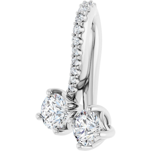 Platinum Round Natural Diamond Two-Stone Necklace or Pendant - view 3