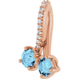 14K Gold Round Natural Aquamarine Two-Stone Necklace or Pendant - Rose Gold - view 2